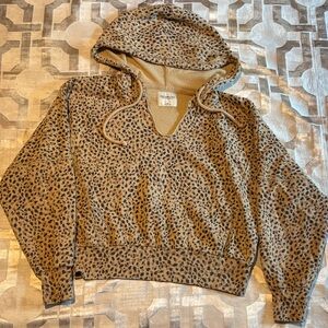 Abercrombie & Fitch Leopard Print V-Neck Hooded Sweater - Tan & Black